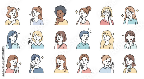 Diverse People Emoticons and Expressive Faces - Colorful Vector Illustration