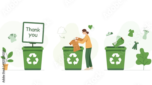 Illustration of a person s hands dropping clothing into a smart laundry bin symbolizing modern home convenience and technology integration for household chores