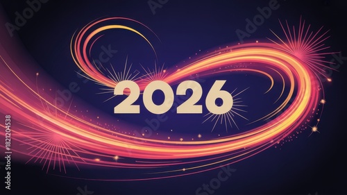 2026 new year holiday background with light glowing streaks and dark blue backdrop