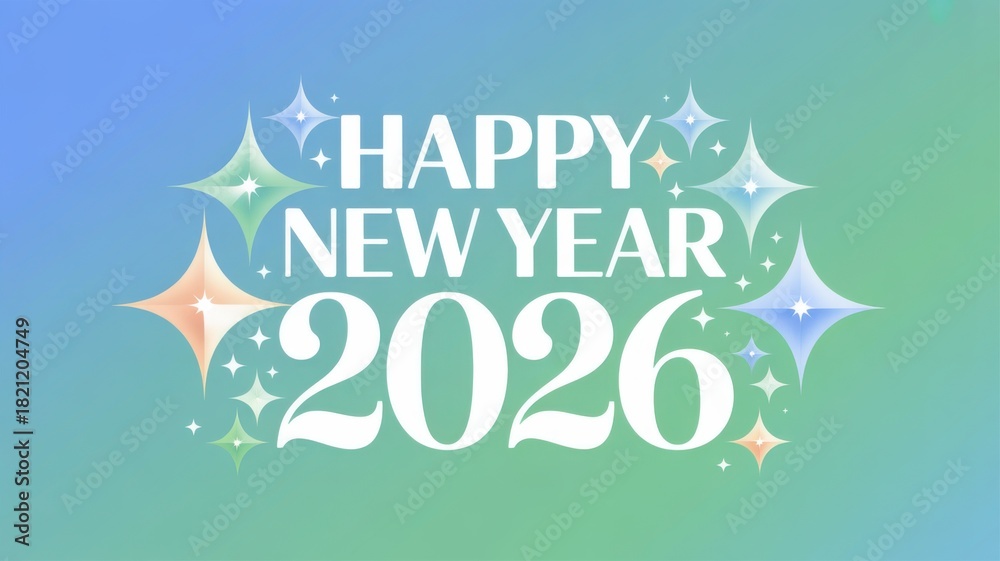 Obraz premium Happy new year 2026 celebration greeting festive background star burst design holiday