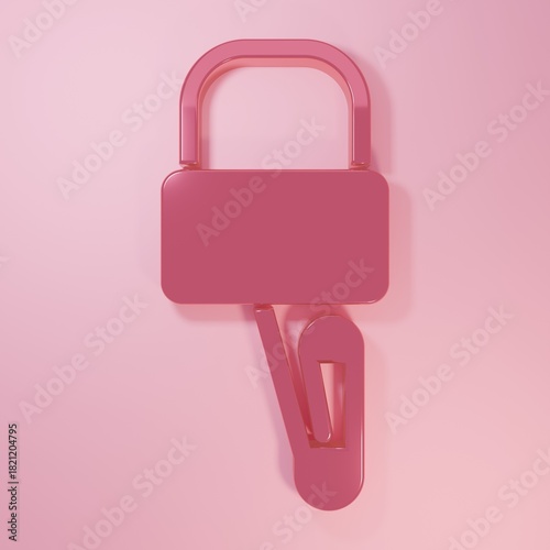 Pink Lockpicks or lock picks for lock picking icon isolated on pink background. Minimalism concept. 3D render illustration
