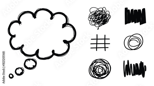 A single large stylized thought bubble graphic element in vibrant colors with a simple clean design