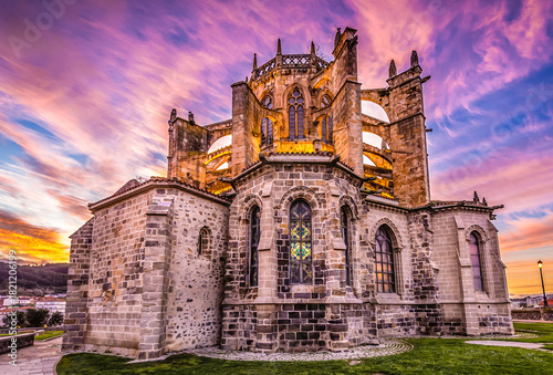 Sunset over Assumption of the Blessed Virgin Mary Church in Castro Urdiales city, Spain