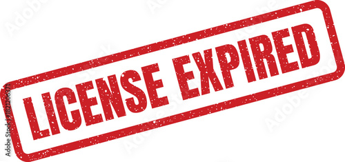 Rectangular grunge rubber stamp showing LICENSE EXPIRED text, diagonally placed with a weathered texture for warnings