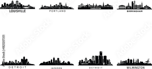 Silhouettes of famous city skylines from around the world