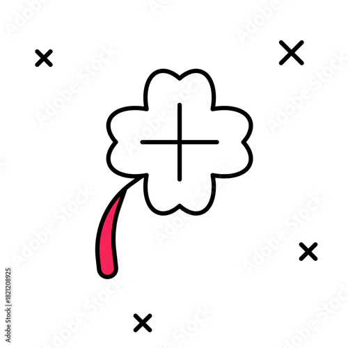 Filled outline Casino slot machine with clover symbol icon isolated on white background. Gambling games. Vector