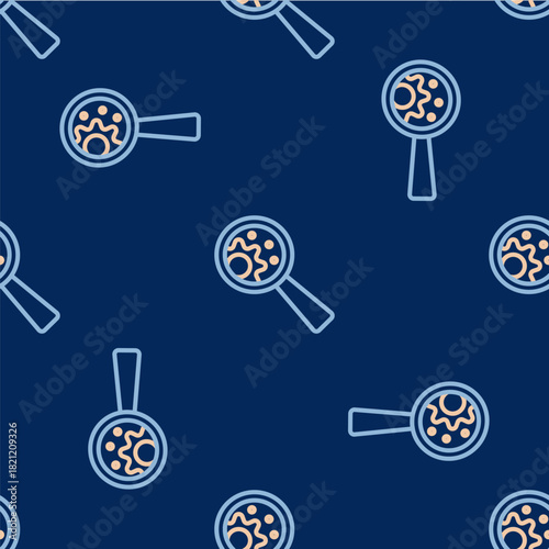 Line GMO icon isolated seamless pattern on blue background. Genetically modified organism acronym. Dna food modification. Vector