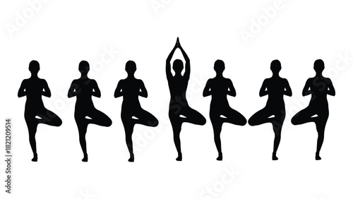 Yoga tree pose silhouettes isolated on white background, Vector