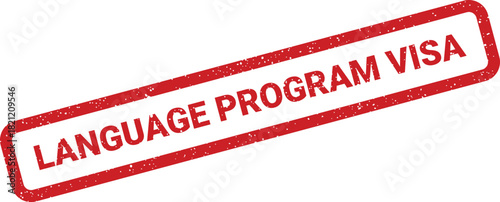 Rectangular rubber stamp icon displaying LANGUAGE PROGRAM VISA text, indicating official document status