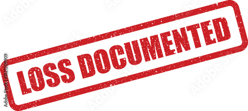 Rectangular rubber stamp impression displaying the words LOSS DOCUMENTED with a distressed grunge texture