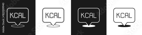 Set Kcal icon isolated on isolated on black and white background. Health food. Vector