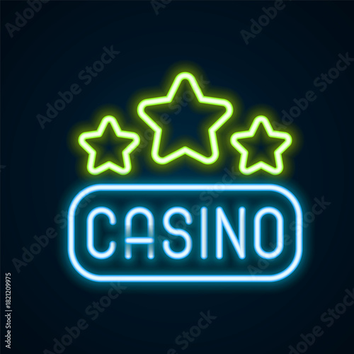 Glowing neon line Casino signboard icon isolated on black background. Colorful outline concept. Vector
