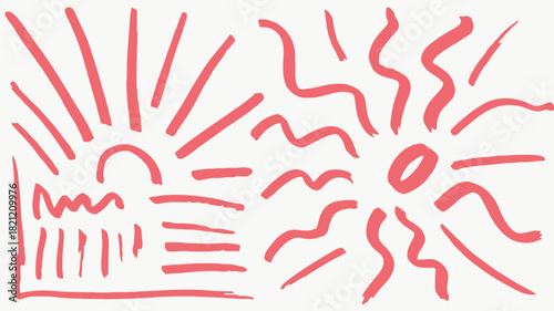 Abstract stylized pink sunburst pattern with radiating lines and geometric elements