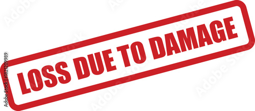 Rectangular rubber stamp impression displaying the words LOSS DUE TO DAMAGE with a distressed grunge texture