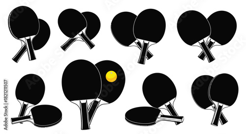 Table tennis bats set silhouettes vector illustration. ping pong paddles collection design elements isolated on white. isolated on white background, Vector, illustration