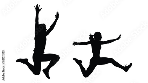 Dynamic female jumping silhouettes isolated on white background, Vector