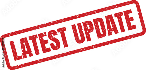 Red distressed rectangular stamp with latest update text, ideal for software notifications or system alerts