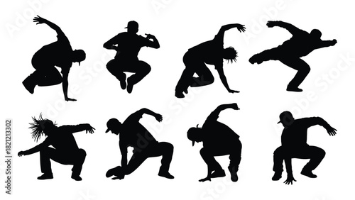 Dynamic breakdance silhouettes isolated on white background, Vector
