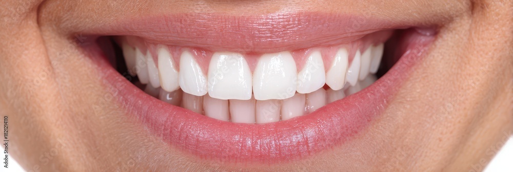 Obraz premium Radiant White Smile: Close-up of a Woman Showcasing Perfect Teeth and Healthy Oral Care