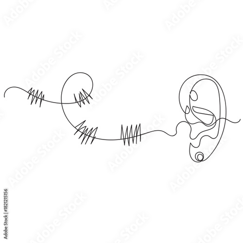 Human ear continuous line drawing. World deaf day simple one single line sketch. Minimalist hand drawing banner. Vector illustration