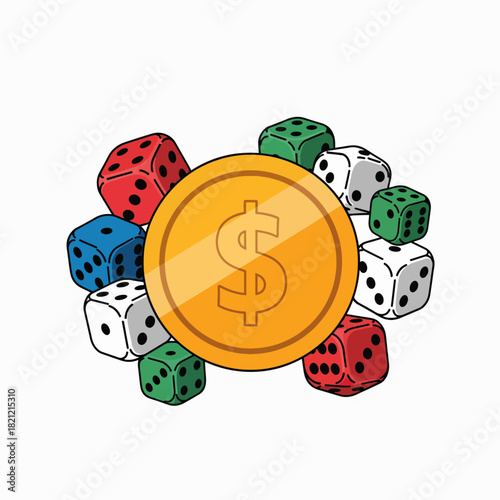 Gambling Games and Chance With Money and Dice Symbolizing Fortune and Financial Risk