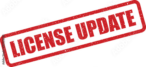Red grunge rubber stamp mark with text LICENSE UPDATE indicating a necessary change or revision for official documents