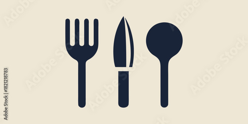 Fork, knife, and spoon simple modern flat vector illustration for restaurant menu and food related projects, high quality for microstock