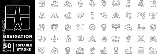 Navigation icons set. linear, editable line icons, direction and gps symbols