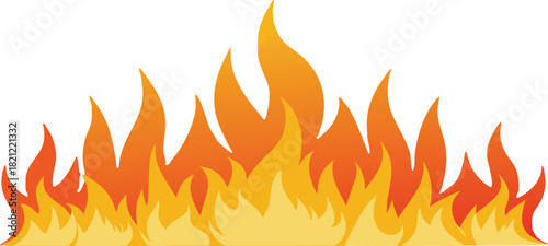 Vector illustration of a vivid burning fire with bright orange and red flames on a plain white backdrop ready for use in microstock design markets