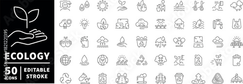 Ecology icons set. editable line icons for sustainable design and green projects