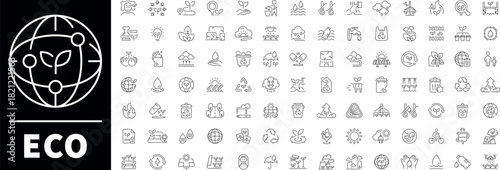 Eco and nature icons set. editable line icons, outline, environmental, green symbols