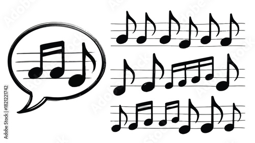 Illustrated speech bubble with musical staff and notes perfect for music related communication and design projects