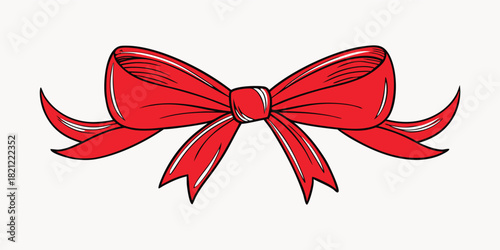 Red bow with ribbons vector illustration for microstock market, decorative knot with tails and highlights isolated on white background