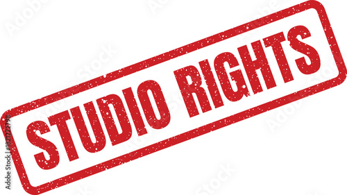 Red rectangular rubber stamp impression displaying the text STUDIO RIGHTS, essential for legal documents and intellectual property licensing
