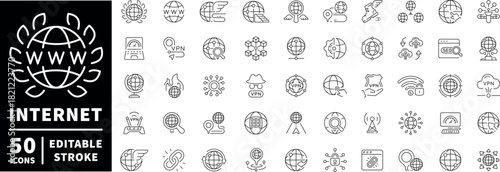 Internet and web icons set. linear, editable line icons for digital and online