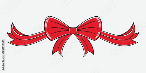 Red bow with ribbons vector illustration for microstock market, decorative knot with tails and highlights isolated on white background