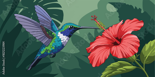 hummingbird and flowers