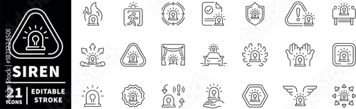 Emergency alert icons set. editable line icons, linear, warning, safety signs