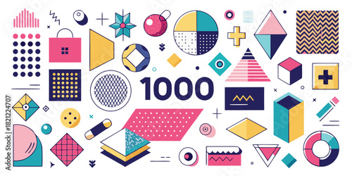 Geometric shapes vector illustration with trendy memphis style design for modern artistic layout and creative backdrop or bright background