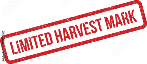 Rustic rectangular stamp featuring LIMITED HARVEST MARK text, indicating seasonal produce and exclusive agricultural goods