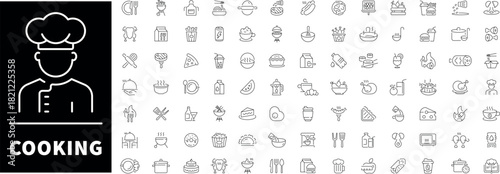 Cooking and kitchen icons set. editable line icons, outline, culinary symbols