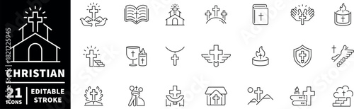 Christian icons set. editable line icons for faith and worship, outline symbols