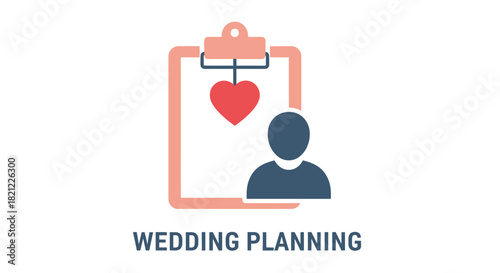 Wedding planning with a clipboard heart and silhouette of a person depicted in a graphic