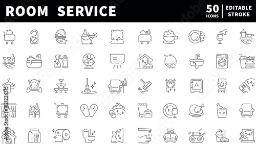 Room service icons set. editable line icons for hotels and hospitality services