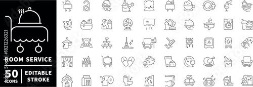 Room service icons set. editable line icons, catering and hospitality symbols