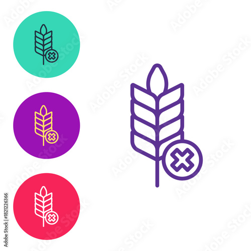 Set line Gluten free grain icon isolated on white background. No wheat sign. Food intolerance symbols. Set icons colorful. Vector