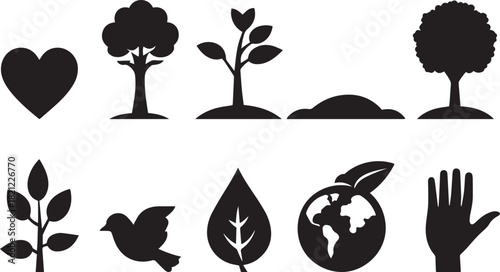 Environmental and nature icons: growth, heart, earth, leaf, hand Vector