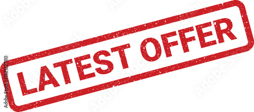 Textured rectangular rubber stamp with LATEST OFFER text prominently displayed, signifying a current promotional discount or special limited time deal
