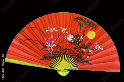 Wallpaper Mural Japanese folding red hand fan on black background Torontodigital.ca