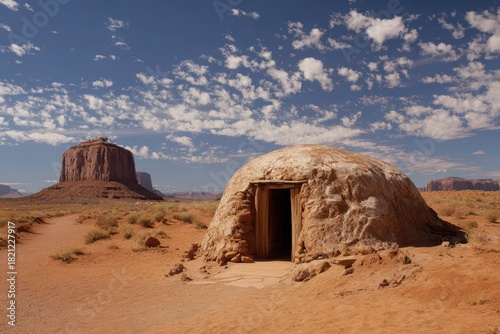 Traditional Navajo Hogan Nestled in the Iconic Monument Valley, Arizona-Utah Border